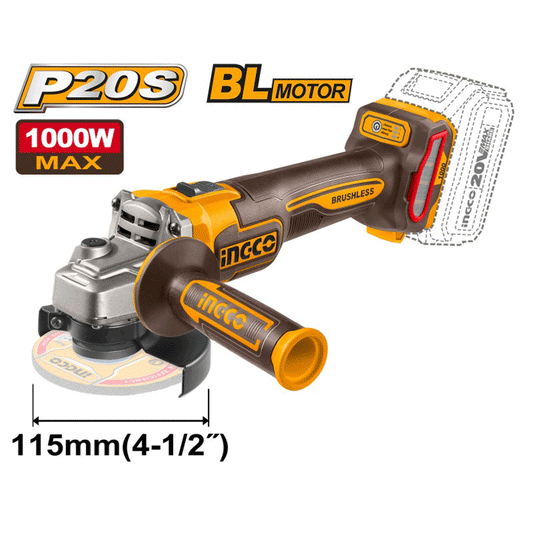INGCO ΓΩΝΙΑΚΟΣ ΤΡΟΧΟΣ ΜΠΑΤΑΡΙΑΣ BRUSHLESS 20V (SOLO)