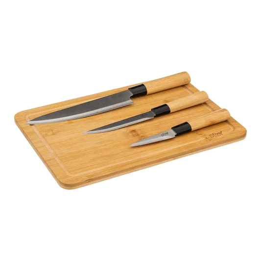 SET CUT BOARD+3 KNIVES BLACKBA