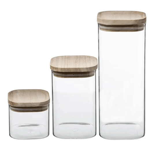 LOT JAR X3 GLASS+WOOD HERMET
