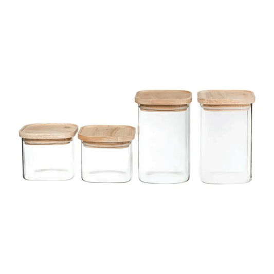 LOT JAR X4 GLASS+WOOD HERMET