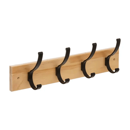 BLACK AND NATURAL WOOD 4HOOK HANGING RACK