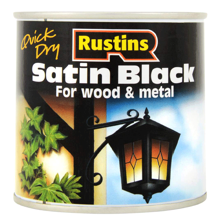 PAINT FOR WOOD & METAL SATIN BLACK 250ML RUSTINS