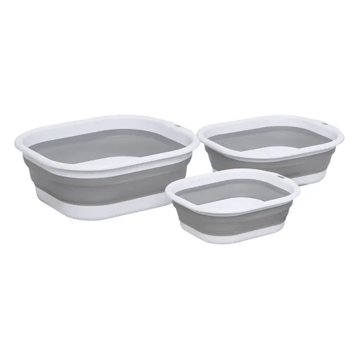 SET OF 3 COLLAPSIDLE BASINS ASSPRTED GREY 3+5+10L