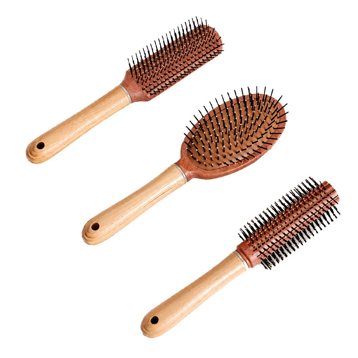 HAIR BRUSH ASSORTED WOOD IN DISPLAY