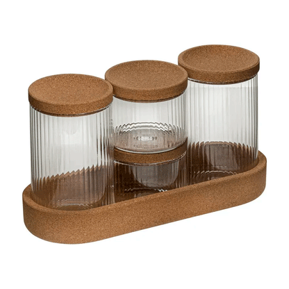 SET OF 4 CORK TRAY ORGANIZERS LONG 26CM GLASS