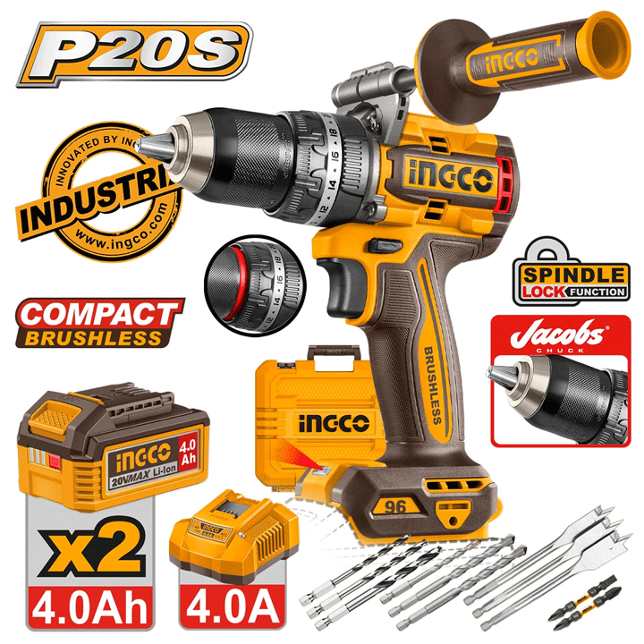 BRUSHLESS CORDLESS IMPACT DRILL 96NM SET INGCO