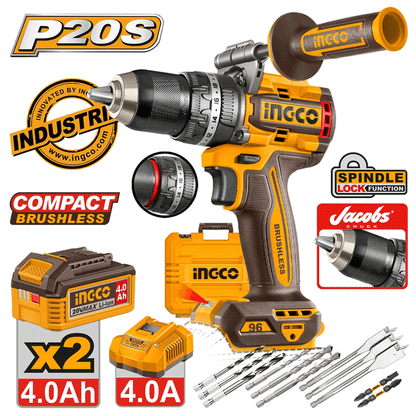 BRUSHLESS CORDLESS IMPACT DRILL 96NM SET INGCO