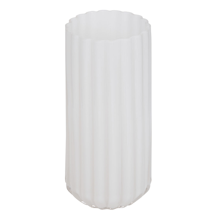 WHITE GLASS STRIPED  VASE ROSE  FLOWER H28