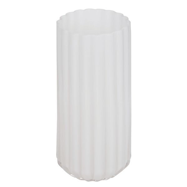 WHITE GLASS STRIPED  VASE ROSE  FLOWER H28