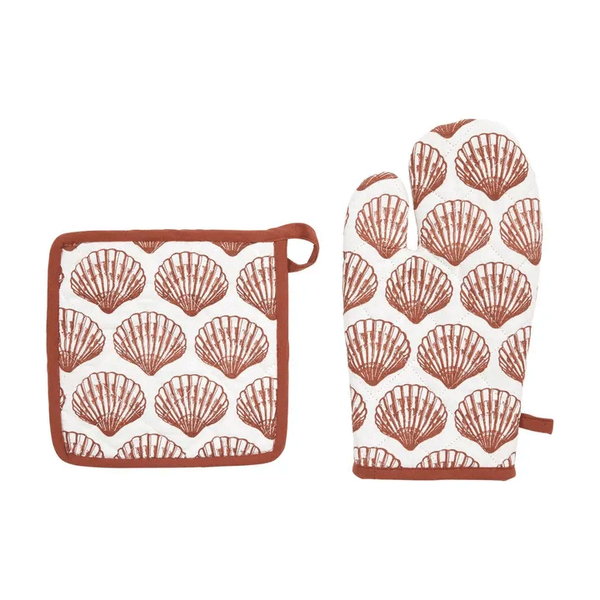 OCEANIA TERRACOTTA SHELL-PRINT GLOVE AND POTHOLDER