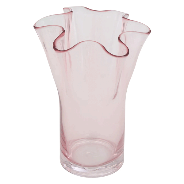 SCALLOPED GLASS VASE ROSE FLOWER H23.5CM