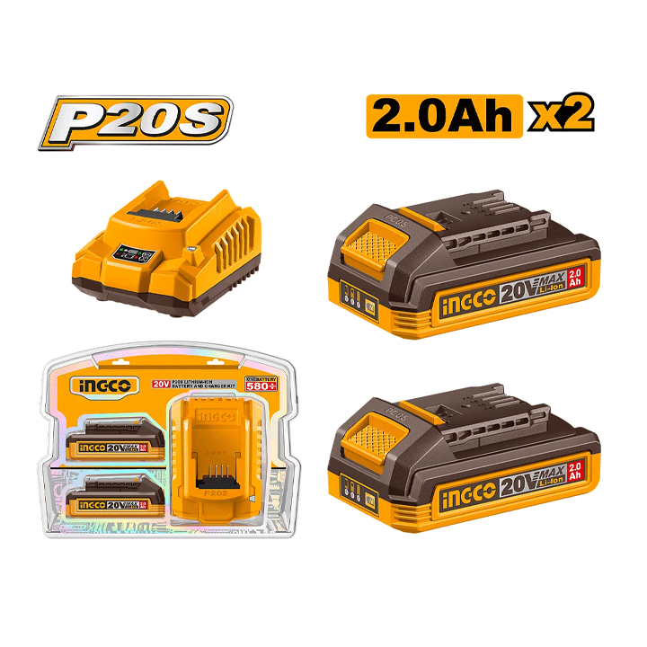 BATTERY 2.0AH 2PCS& BATTERY CHARGER 20V INGCO