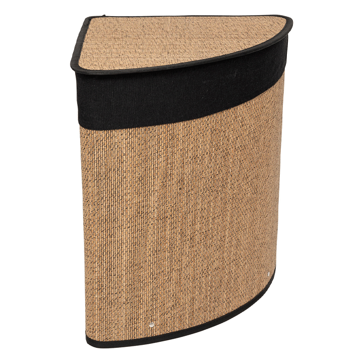 LAUNDRY BASKET CORNER BAMBOO AND BLACK FABRIC 48L
