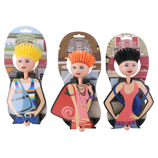 DISH BRUSH DOLL 3ASS DSG PP TOC