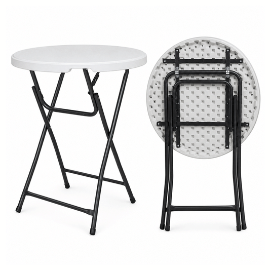FOLDING  SMALL ROUND BAR TABLE 80X110CM WHITE