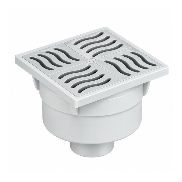 GULLY TRAP HORIZONTAL 100X100MM W/INOX GRID VARIABLE HEIGHT ?2"