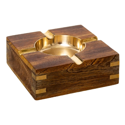 MANGO WOOD METAL ASHTRAY