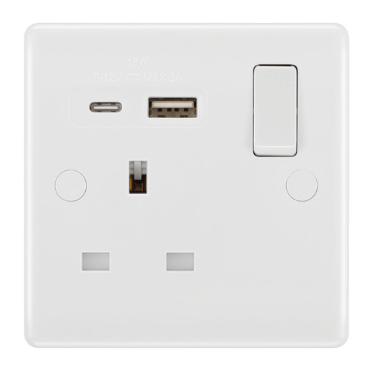 BG NEXUS SINGLE SWITCHED 13A SOCKET WITH USB-C 18W & USB-A