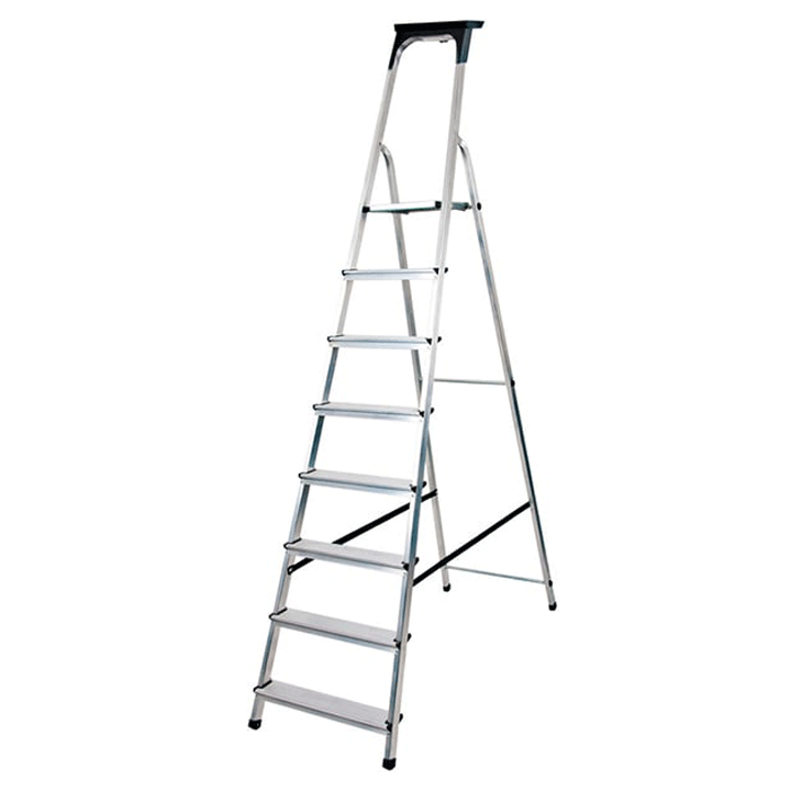 ALUMINIUM STEPLADDER WITH WORK TRAY 8 RUNGS PLATFORM HEIGHT 1,62M