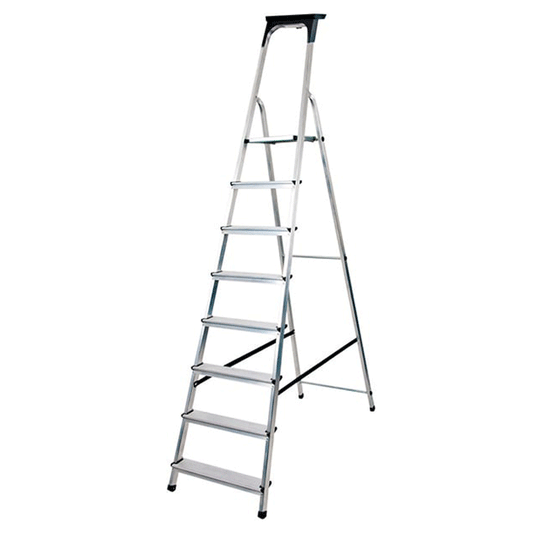 ALUMINIUM STEPLADDER WITH WORK TRAY 8 RUNGS PLATFORM HEIGHT 1,62M