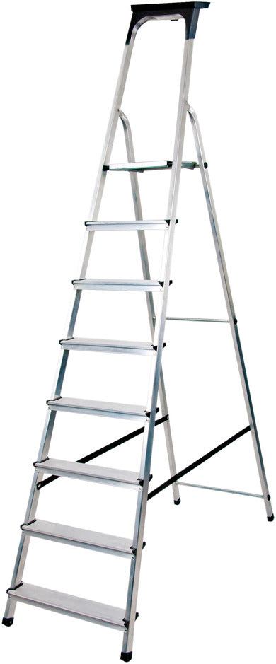 ALUMINIUM STEPLADDER WITH WORK TRAY 8 RUNGS PLATFORM HEIGHT 1,62M