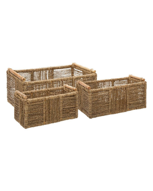 RECT.BASKETS + WOOD HANDLES X3