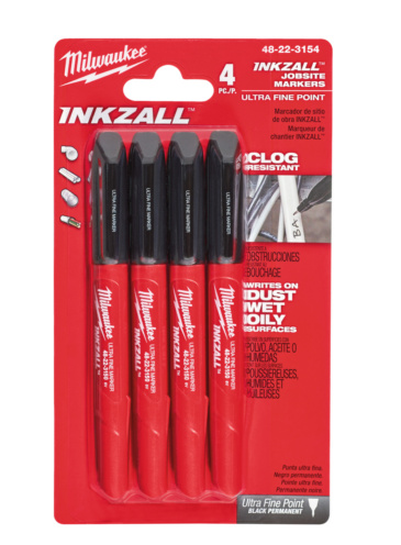 MILWAUKEE INKZALL ULTRA FINE TIP MARKERS  SET 4PCS