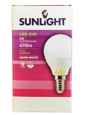 SUNLIGHT LED LAMP G45 5W E14 470LM 3000K