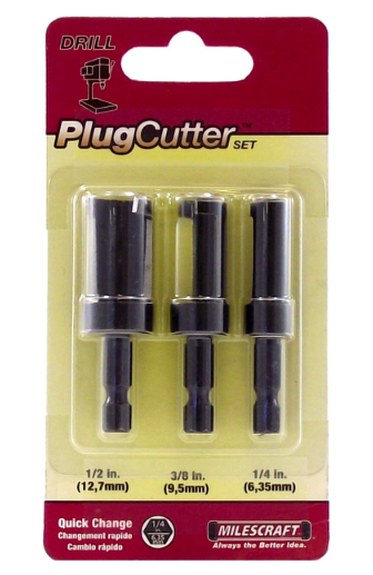 MILESCRAFT PLUG CUTTER SET 1/4" HEX. SHANK [1/2", 3/8", 1/4"] 3PCS