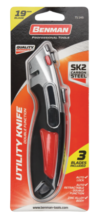 RETRACTABLE UTILITY KNIFE DOUBLE FUNCTION 2+1 BLADES BENMAN
