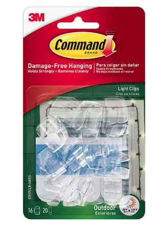3M COMMAND WATER RESISTANT LIGHT CLIPS 8PCS CLEAR