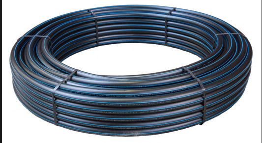 PIPE PE80 25X2,3X30M EN 12201 12,5BAR W/BLUE STRIPES