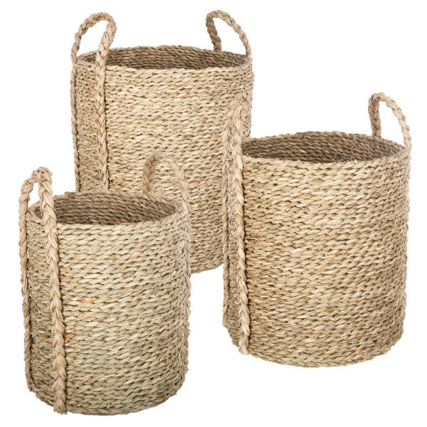 ROUND SEAGRASS BASKET X3