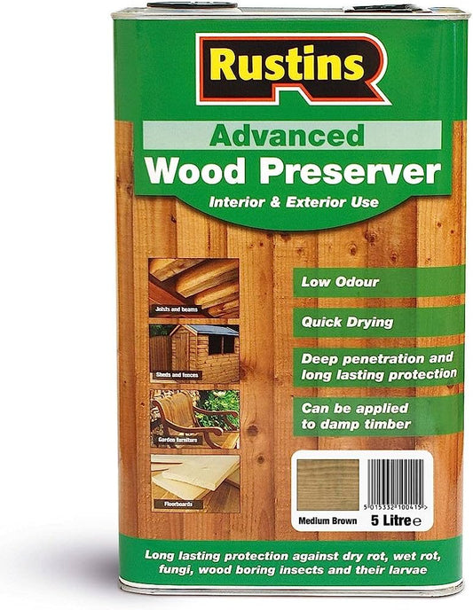 WOOD PRESERVER MED BROWN 5L RUSTINS