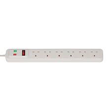 EXTENSION LEAD WITH SURGE PROTECTION 13.500A AND NEON INDICATOR 6-WAY WHITE 2M