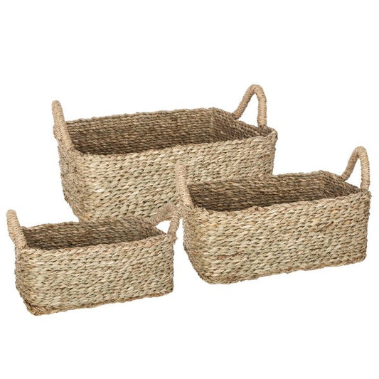 RECTANGULAR SEAGRASS BASKET X3