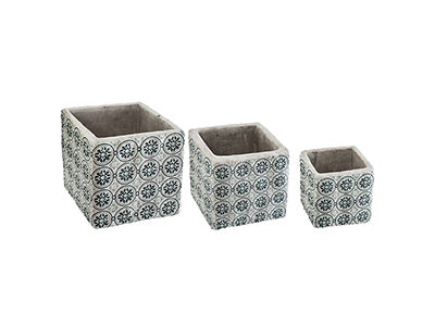 SQUARE CEMENT POT X3