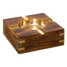 MANGO WOOD METAL ASHTRAY