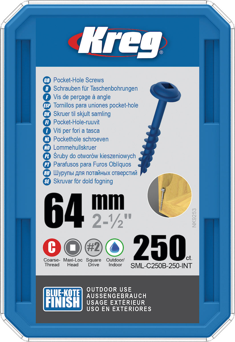 POCKET HOLE SCREWS 64MM BLUE KOTE MAXI LOC COARSE THREAD KREG 250PCS