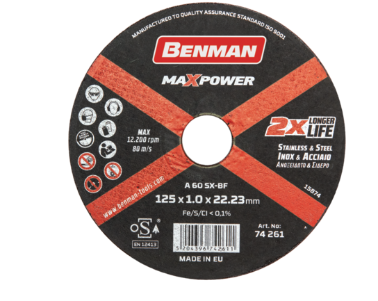 CUTTING DISC MAXPOWER FOR ΙΝΟΧ 180X1.6MM BENMAN