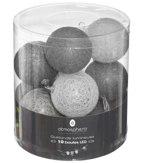 BATTERY OPERATED LED GARLAND 10 BALLS SMOKY D6CM