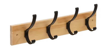 BLACK AND NATURAL WOOD 4HOOK HANGING RACK