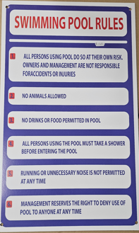 SIGN SWIMMING POOL RULES 50X30