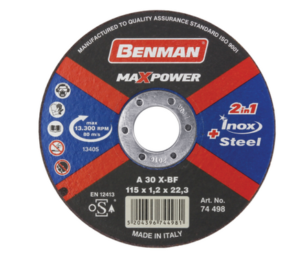 CUTTING DISC MAXPOWER FOR ΙΝΟΧ-STEEL 115X1.2MM BENMAN