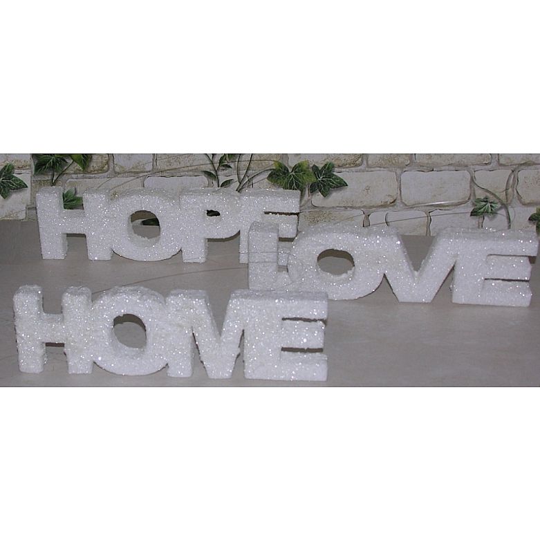 FOAM LETTER 25X7X2CM 3ASS 24 0,65 ARTI CASA PVC BOX HOPE/HOME/LOVE GLITTER