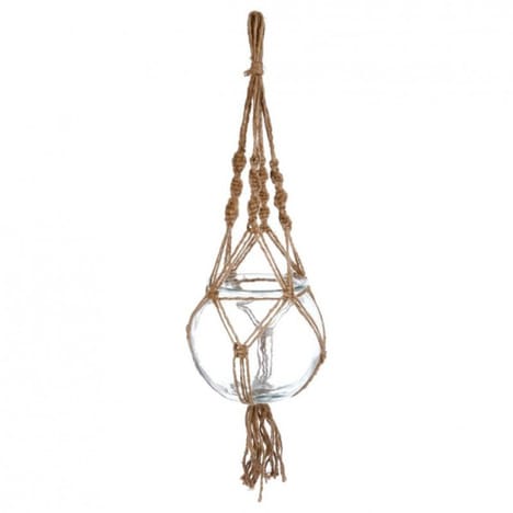 GLASS POT+ROPE H16