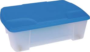 MULTIUSE BOX PLASTIC L565X390XH180MM W/TRANSPARENT BOTTOM+BLUE COVER