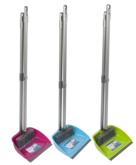 DUSTPAN & BROOM SET 40 1,49 LET OP 4 DELIG LC PP/PVC/PET/RUBBER 3ASS CLR AL