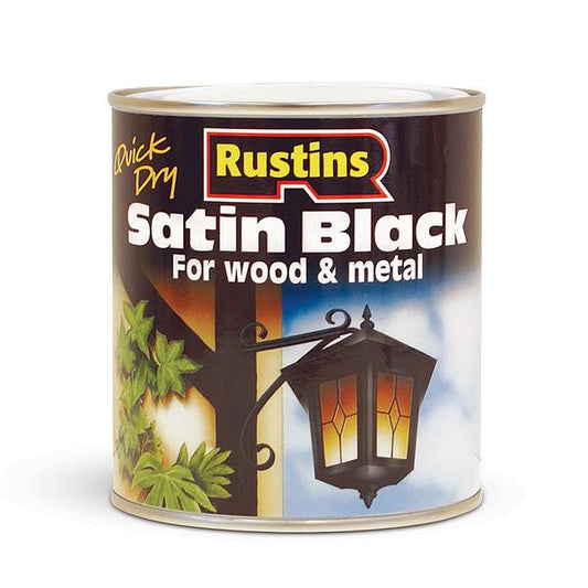 PAINT FOR WOOD & METAL SATIN BLACK 250ML RUSTINS