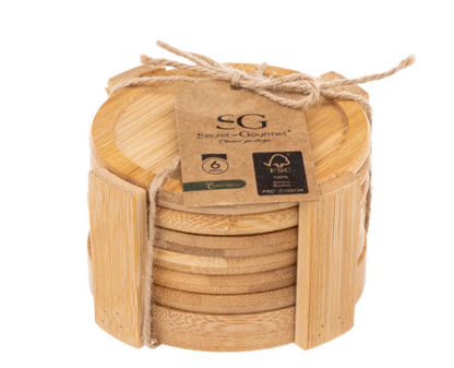 BAMBOO COASTERS X6 + HOLDER